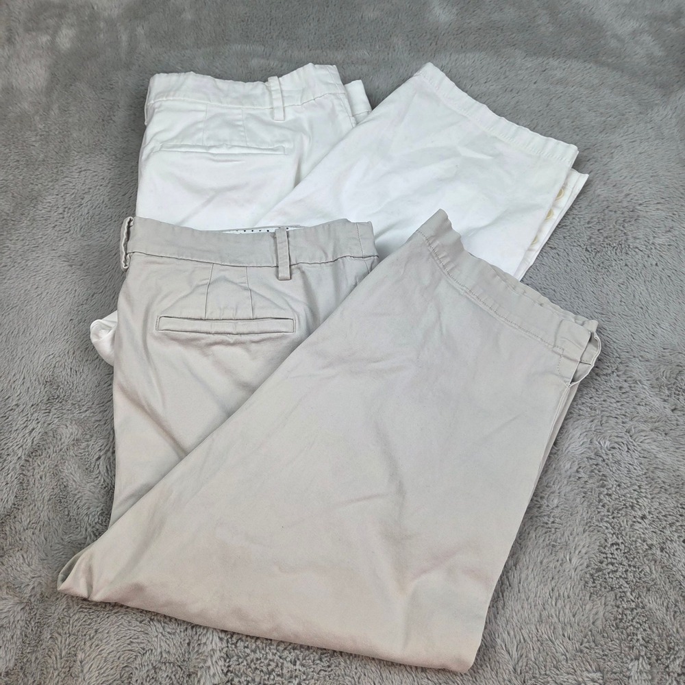 Talbots Perfect Skimmer Pants Womens 14P Bundle Cropped Chino White Khaki 2 Pack